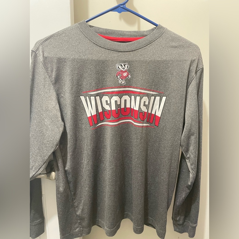 Campus Heritage Wisconsin Gray and Red Kids Long Sleeve Tee
